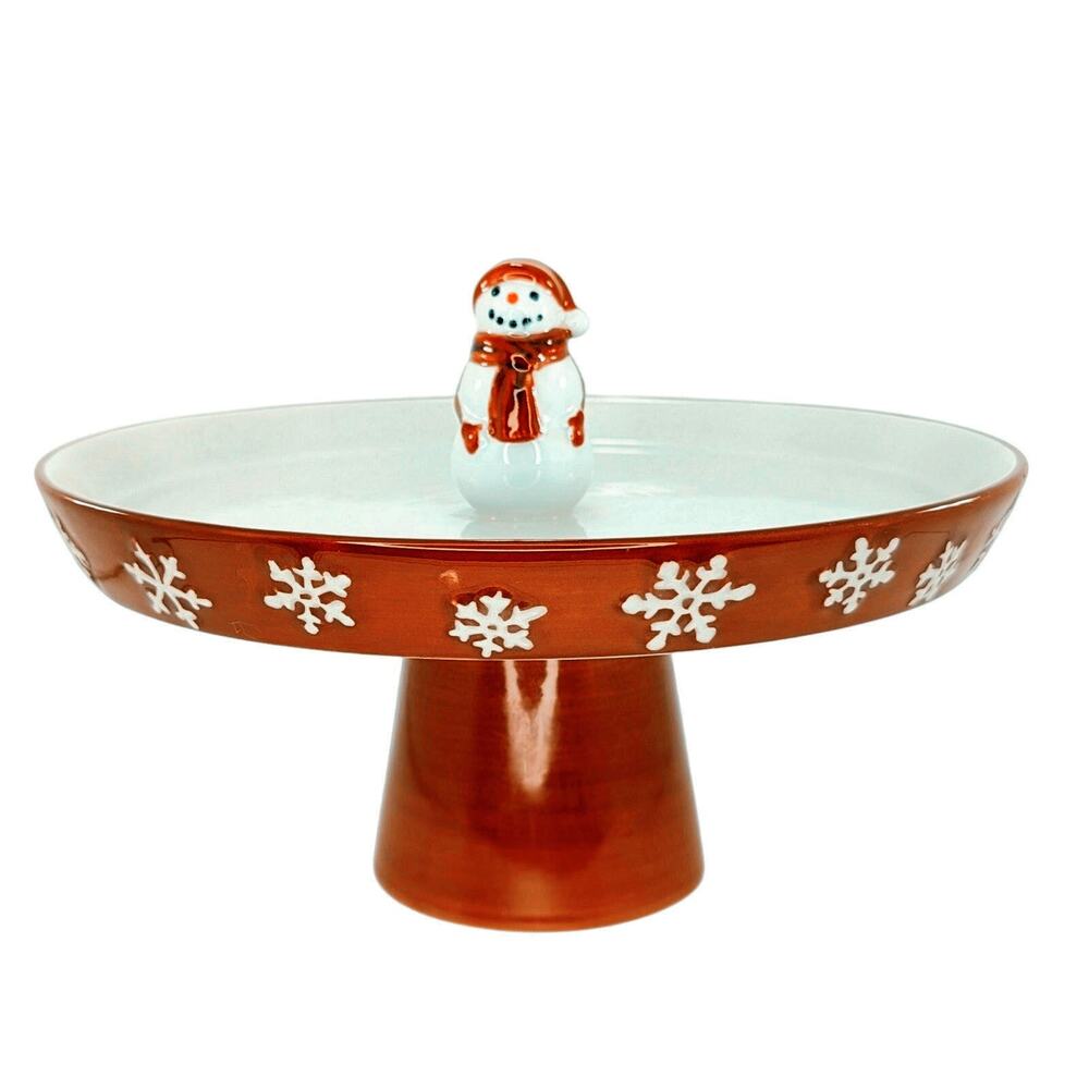 St. Nicholas Square Yuletide Collection Snowman Pedestal Tray Vintage Y2K Xmas